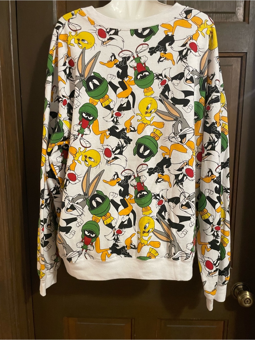 Looney Tunes Allover Print White Crewneck Sweatshirt